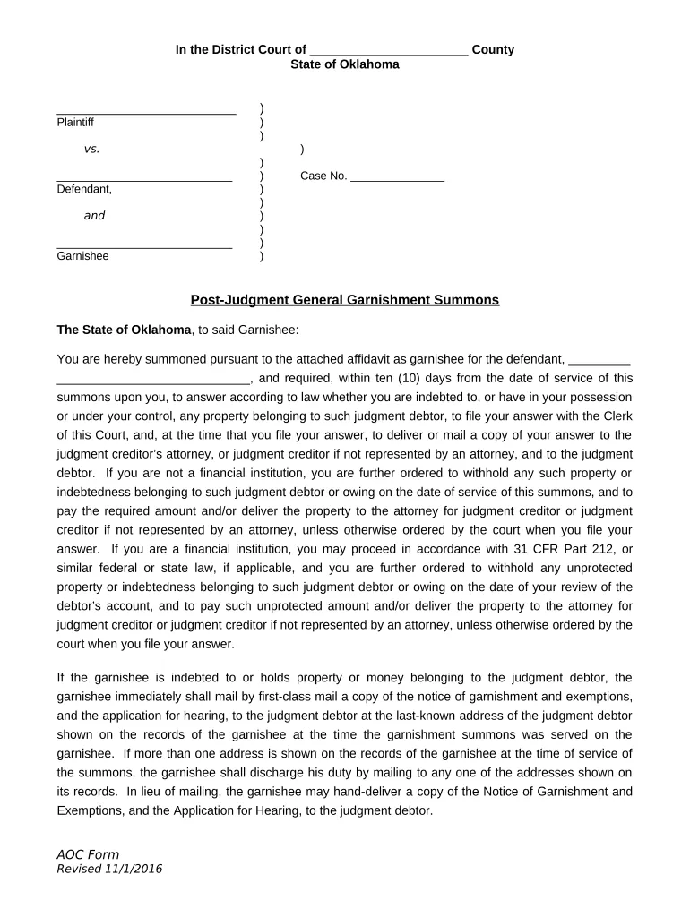 Completed Affidavit of Service
